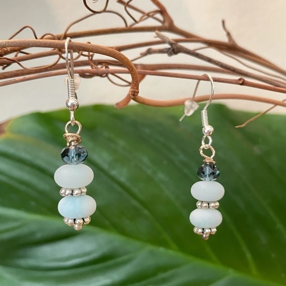 sterling Silver Earrings with Pale Sea Green Amazonite - Picture 4 of 10